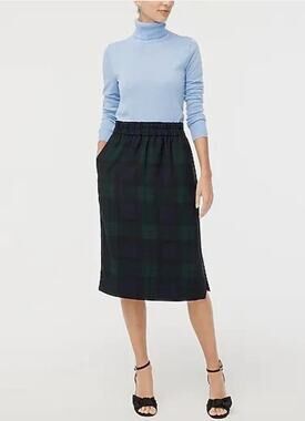 NWT J. Crew Factory Blackwatch Plaid Pull-On Midi Skirt Size Large